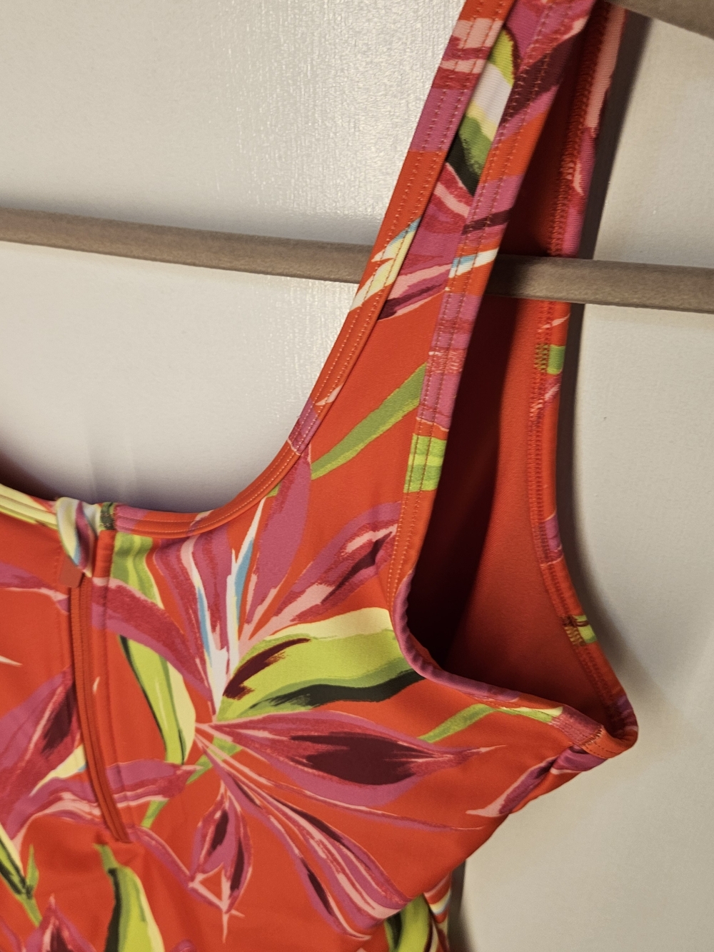 Old Navy Women M Regular Orange Tropical Floral One-Piece Swimsuit Zip Front - Picture 4 of 14
